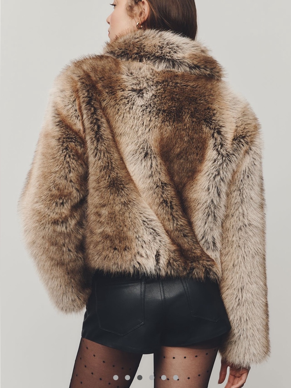 Anthropologie Faux-Fur Cropped Jacket Maeve Rae Collared New Large Brown Mink - Picture 2 of 14